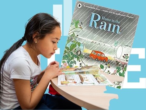 Meeting the needs of EAL children - child reading and book cover of Rain